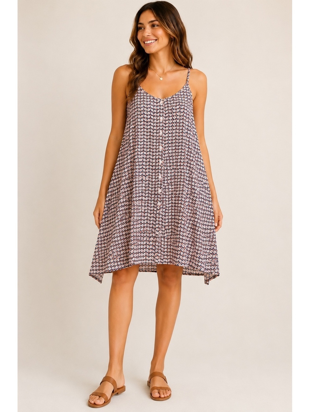 Reitmans XL Geometric Sundress Sleeveless Button Front Adjustable Straps NWT